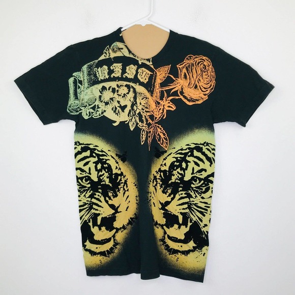 RZST Men's Medium T-Shirt Black Velvet Tiger Rose Ombre Graphic Cotton Tee BP7 - Picture 1 of 5